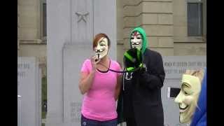 Speakers outside during grand jury selection