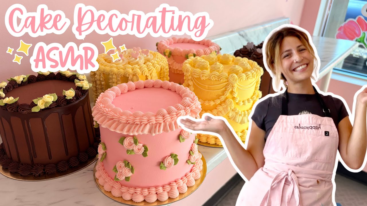 Satisfying Cake Decorating ASMR | Decorate Buttercream Cakes With Me! | [No Talking] [No Music]