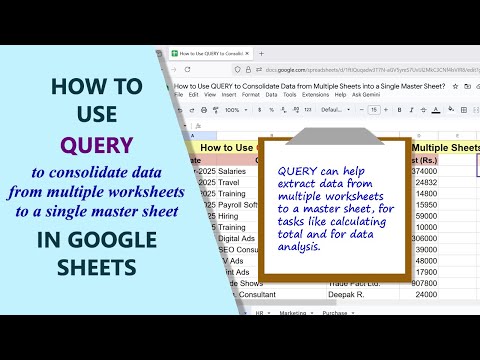 Google Sheets | QUERY | Function | Get Data from Multiple Sheets | Example | Spreadsheet | Tutorial