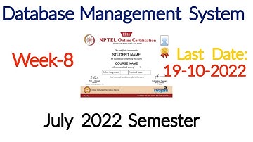 NPTEL Week 8 Database Management System Assignment 8 Answers | DBMS Week-8 Quiz Answers 2022 | NPTEL