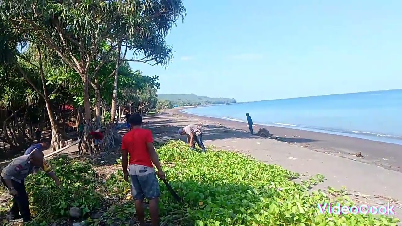 Bhabinkamtibmas ajak warga Bersih-Bersih Area Wisata pantai pancora Beach.