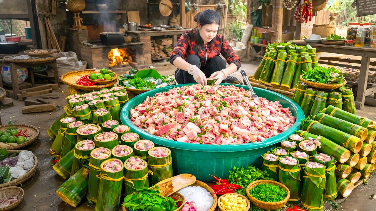 How to Make Salted Pork with Bamboo Tube for Preservation - Bring to Market to Sell