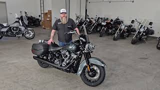 2025 Harley-Davidson FLHC Heritage Softail in Ironhorse Metallic with Black Trim and Laced Wheels