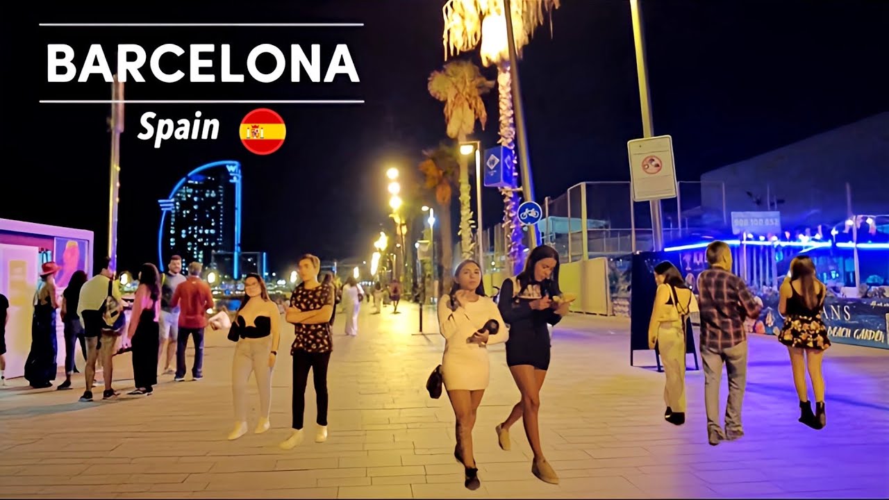 Barcelona Nightlife - Spain 🇪🇸 La Rambla - Barceloneta Beach - Catalunya | Walking Tour 4K
