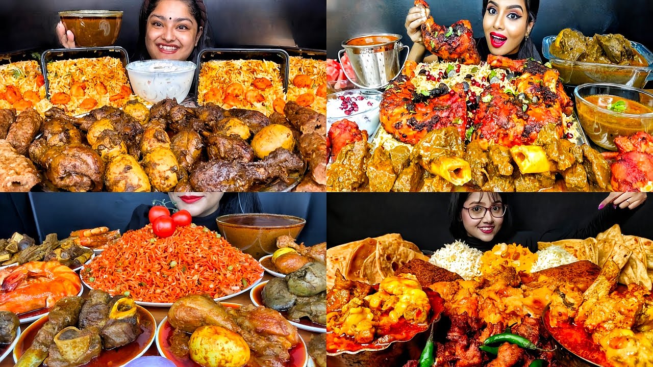 EATING FRIED RICE MUTTON CURRY CHICKEN CURRY KALA BHUNA CHICKEN PARATHA PULAO EATING SHOW 