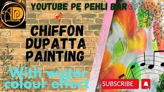 Fabric Painting on chiffon Dupatta with soft effect|| #fabricpaintingonclothes #howtopaintonfabric screenshot 5