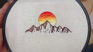 sunset and mountain embroidery tutorial || Embroidery for beginners || Let's Explore