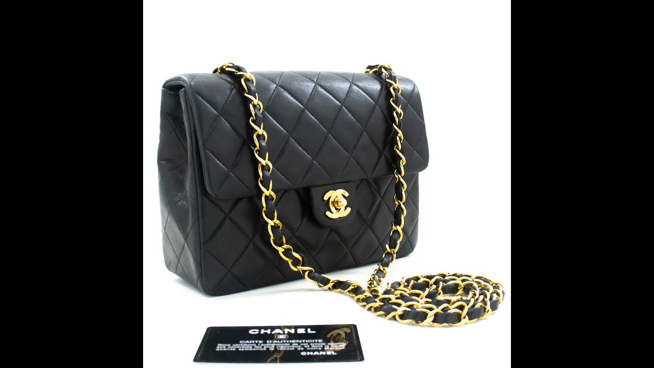 CHANEL Mini Square Small Chain Shoulder Bag Crossbody Black Quilt L85 