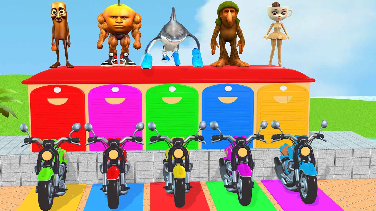 Длинная горка с коровой, слоном, гориллой, бегемотом, тигром, 3D-игра с животными, забавные 3D-жи...