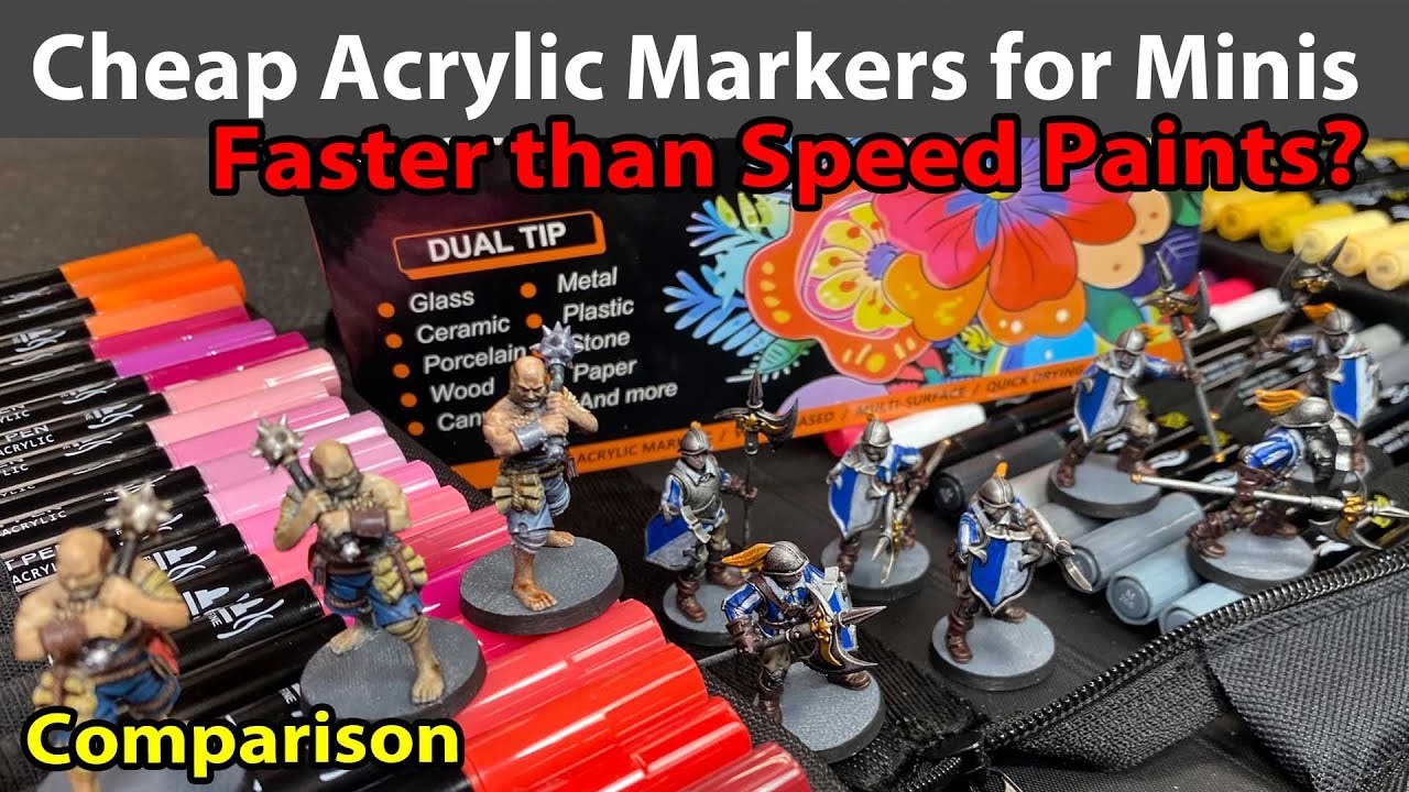 Сравнение недорогих акриловых маркеров для миниатюрной живописи со скоростными красками
