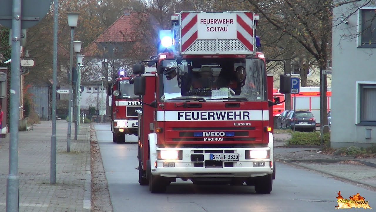 [Großbrand bei felto Filzwelt in Soltau - Hauptübung] Einsatzfahrten Feuerwehr Soltau + DRK