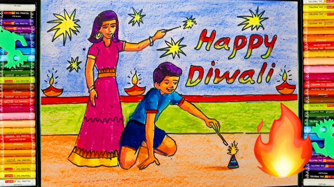 Diwali Celebration Drawing | Diwali Festival Memory Drawing ...