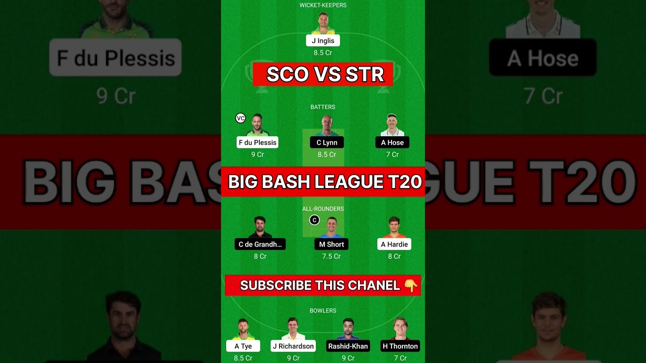 SCO vs STR Dream11 Prediction, STA VS SCO Dream11 Team, Adelaide Strikers vs Perth Scorchers Dream11