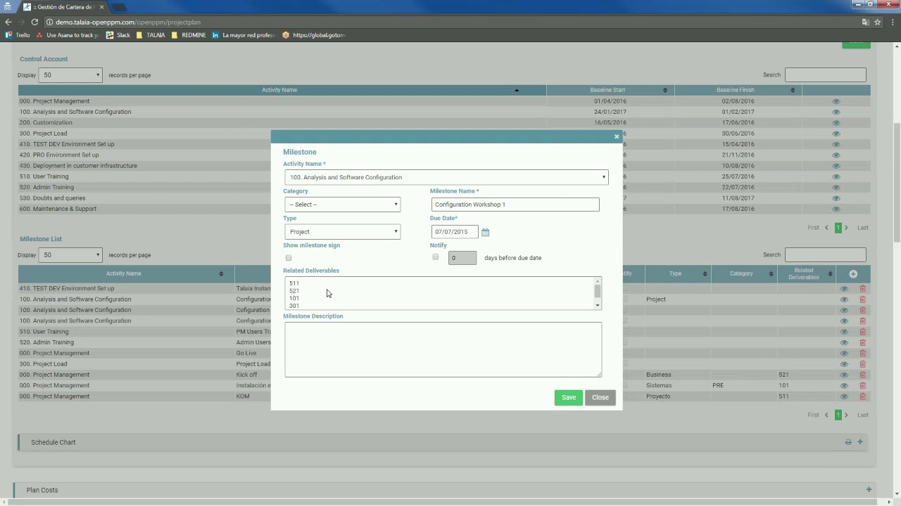 Scope Schedule Cost Planning in Talaia OpenPPM