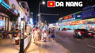 Da Nang VIetnam Nightlife Streets Walking Tour at Son Tra Tourist Area - 4K Real Life Walk