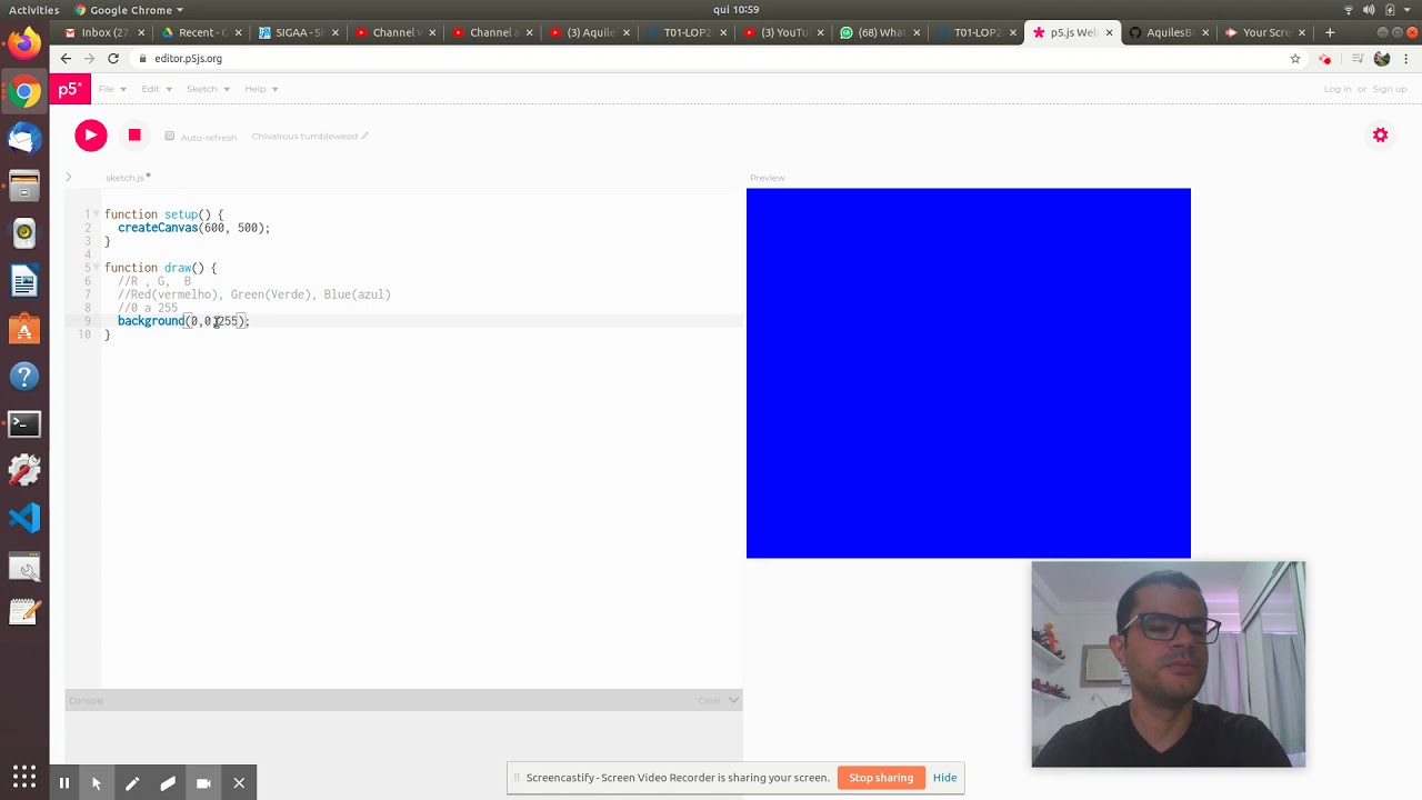 Introdução ao P5JS - função setup, draw, createCanvas e background ...