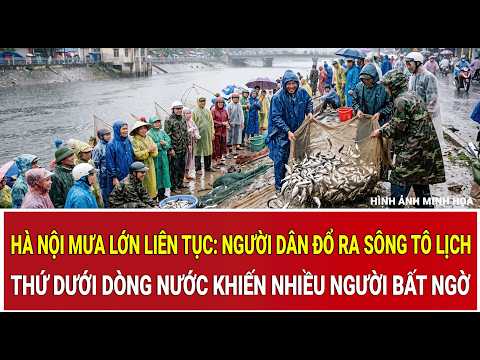 Strange Scenes at To Lich River After Heavy Rain: Locals Flock to Cast Nets and Haul In Massive F...