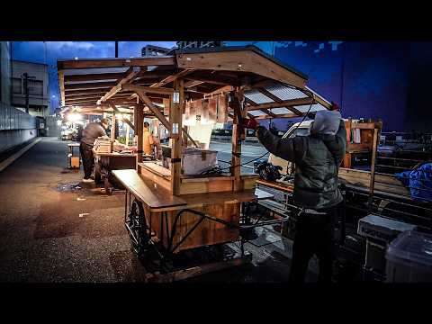 福岡･長浜の賑わい屋台！名物の串揚げ･おでん･長浜ラーメンが人気のラーメン屋台！Ramen Yatai Street Food Stall vendor Fukuoka Japan 하카타
