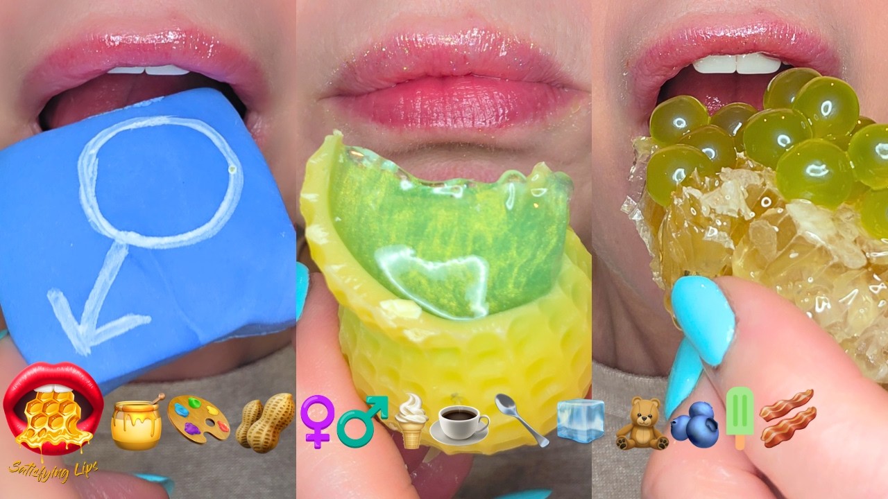 ASMR Satisfying Eating Emoji Food Challenge Wax Candy Boba Balls Fondant