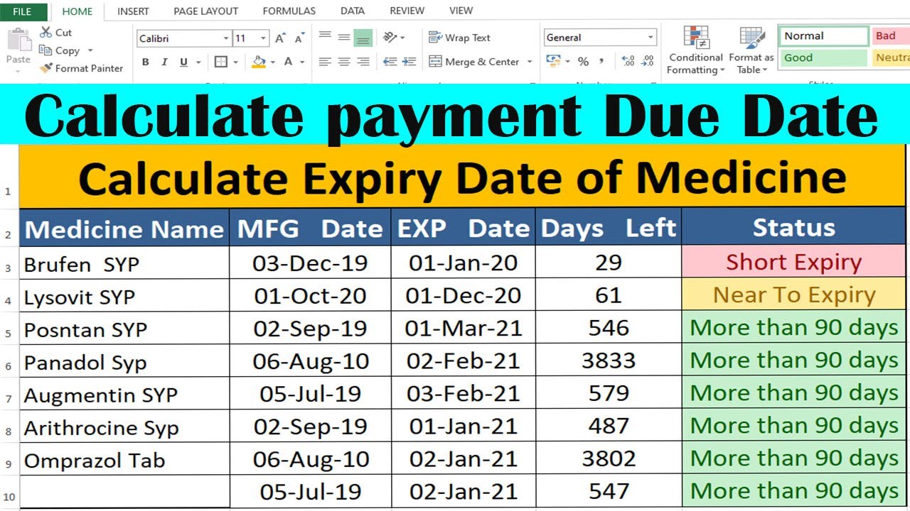 Calculate Invoice Payment Due Date And Expiry Date Of Medicine In