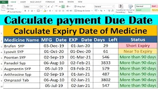 Calculate Invoice Payment due date" and "Expiry date of Medicine" in excel by learning center screenshot 5