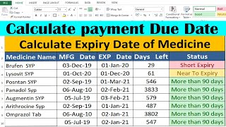 Calculate Invoice Payment due date" and "Expiry date of Medicine" in excel by learning center