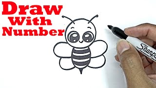 how to draw a bee with number 0 drawing with number