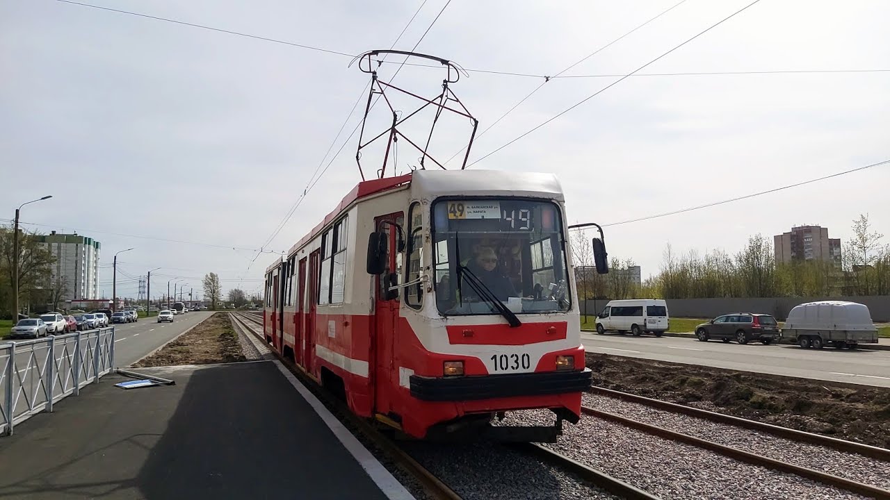 Трамвай, маршрут №49 (в объезд по ул. Я. Гашека и Купчинской ул.) ЛВС ...