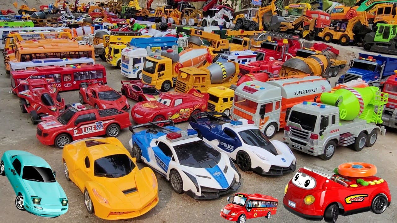 Unboxing 3D excavator,RC city police car,RC drift racing car, spider crawling car,cash transport car