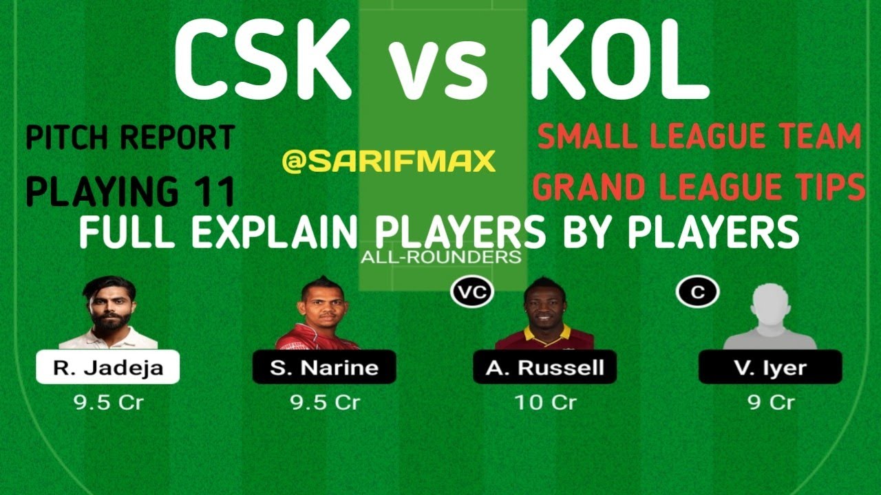 CSK vs KOL Dream11 Team | chennai vs kolkata Tata IPL Match Preview | SARIFMAX