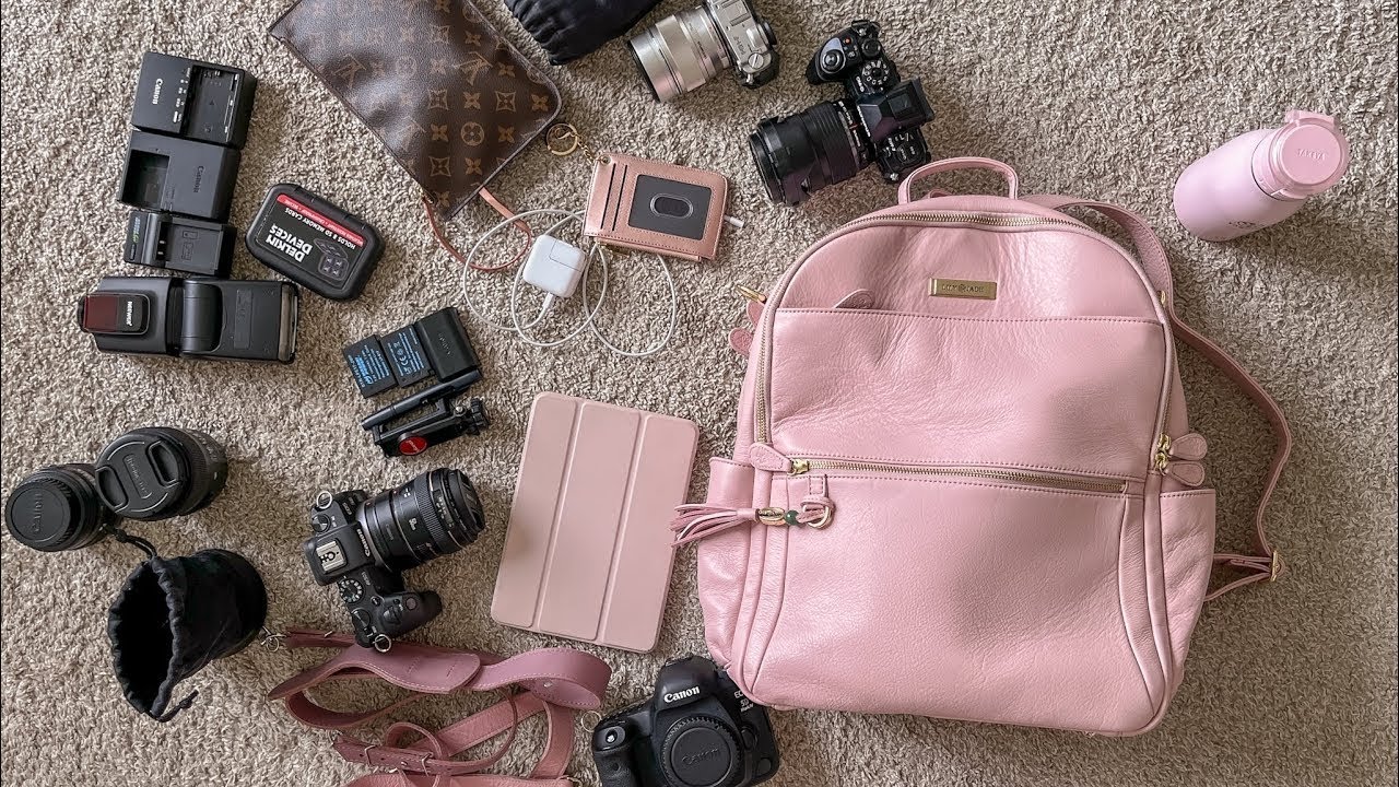 What's in my pink camera backpack for weddings and big events Lily Jade Anna backpack YouTube