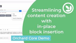 Streamlining content creation with in-place block insertion - Orchard Core Demo