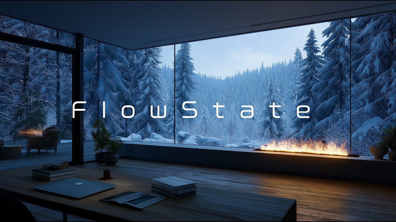 Deep Focus Study Music | Cozy Winter Cabin Ambience with Fireplace for Concentration