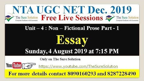 NTA UGC NET ENGLISH || Essay Unit 4 Non Fictional Prose Sunday Live || Sunday Special ||