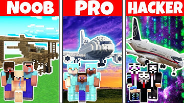 FAMILY AIRPLANE HOUSE BUILD CHALLENGE - Minecraft Battle: NOOB vs PRO vs HACKER / Animation