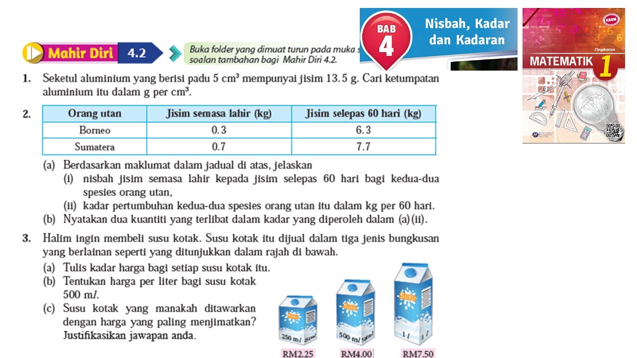 Kssm Matematik Tingkatan 1 Bab 4 Nisbah Kadar Dan Kadaran Mahir Diri 4 2 No1 No3 Buku Teks Form 1 Youtube