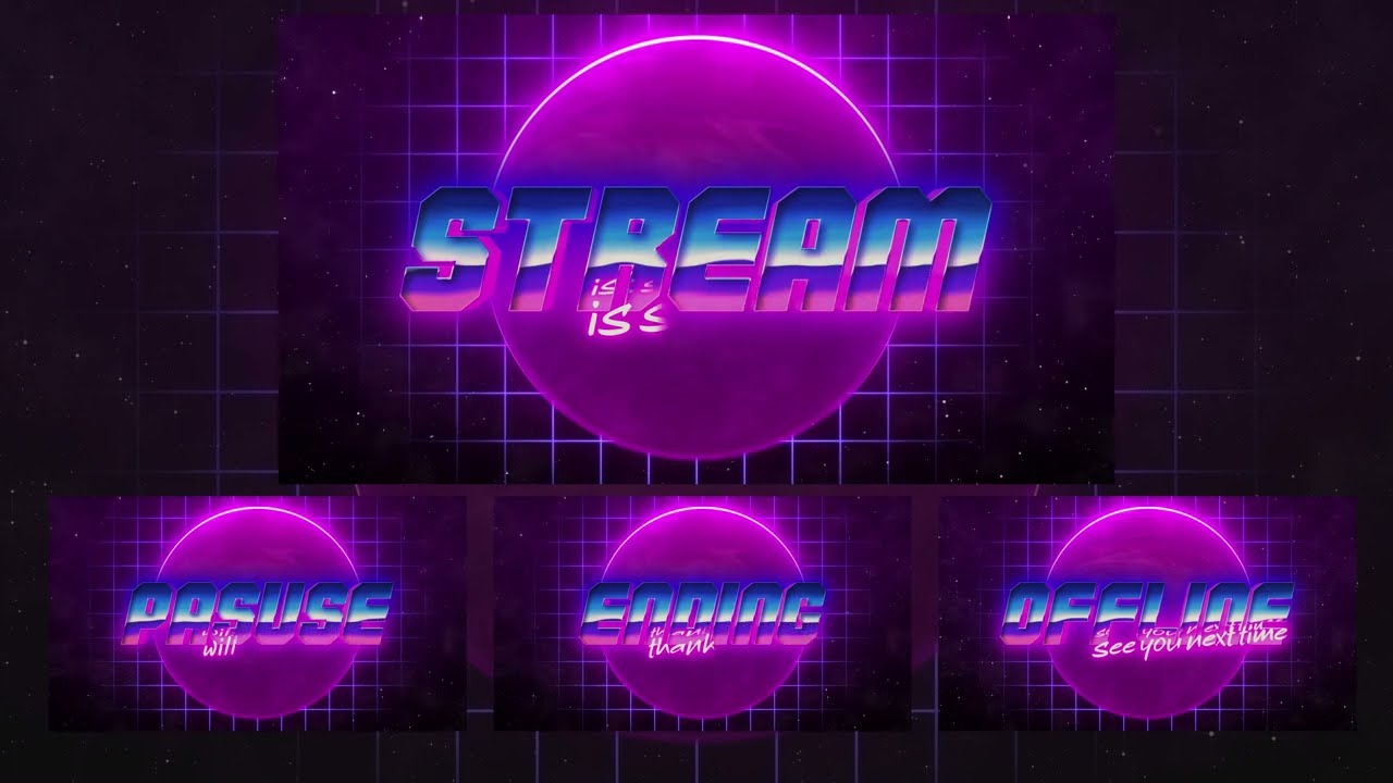 Animated Twitch Stream Overlay Full Package - Retro, Synthwave Vibes