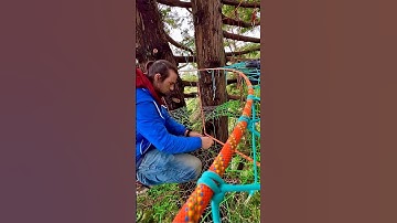 Fixing a droopy entrance portal. #treenet #spacenet #treeweb treehouse #rope #weave #net #howto