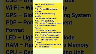 important Full Forms | RAM ROM HTTP UPS CD IP WAN LAW DVD all full form English | #english #shorts
