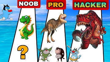 NOOB vs PRO vs HACKER | In Dino Evolution Run 3D funny gameplay | With Oggy, Jack, & Bob Voice |