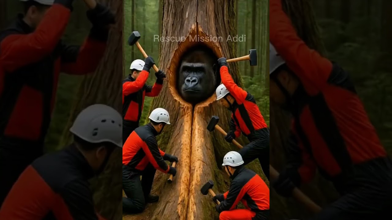 Rescue Gorilla From Giant Log 🦍 | Emotional Gorilla Rescue Story 