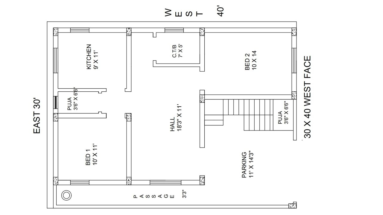 30 × 40 west face 2bhk house plan with cost of construction - YouTube