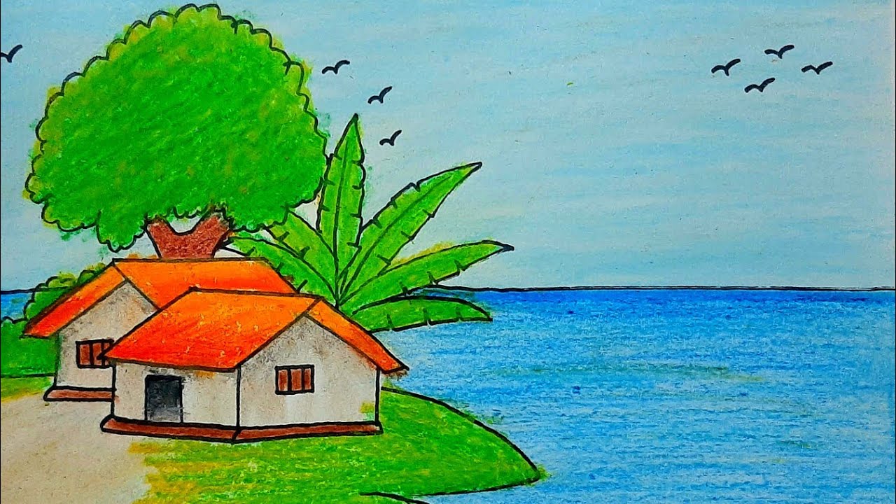 How to Draw Village Scenery Easily Step by Step With Oil Pastels