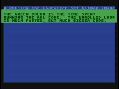 Atari 8-bit scrolling through font bitmap (unrolled loop)