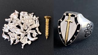 sword ring making out of screw and silver - jewelry handmade