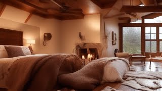 🌧 Serene Fireside Retreat: Rainy Cozy Bedroom with Ambient Melodies☔