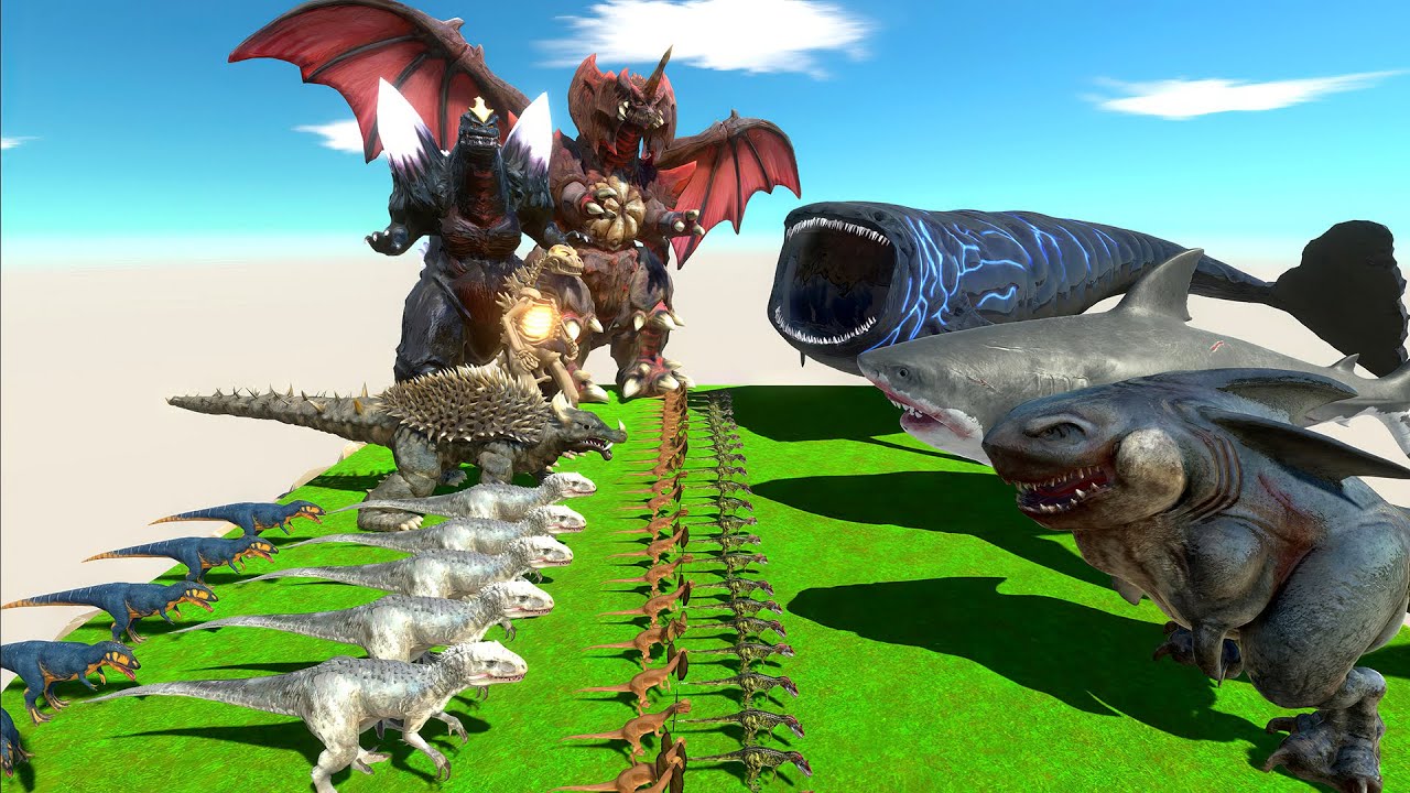 Dinosaurs Revolt Battle with Godzilla 2014 VS Megalodon - Who can defeat The Bloop ?