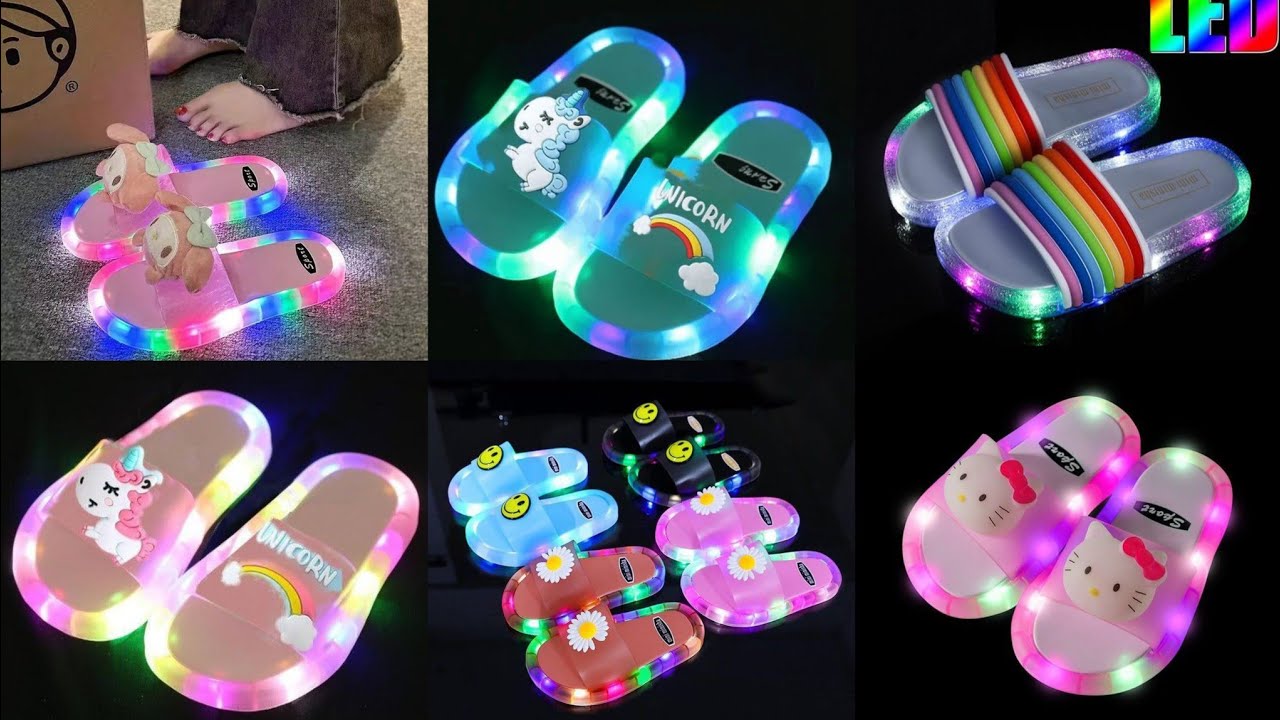 kids light up slippers yeloow pink inner lenth 13.5cm. YouTube