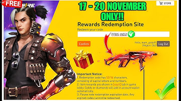 FREE FIRE REDEEM CODE TODAY 19 NOVEMBER|FF REWARDS REDEEM CODE | FF REDEEM CODE TODAY 19 NOVEMBER