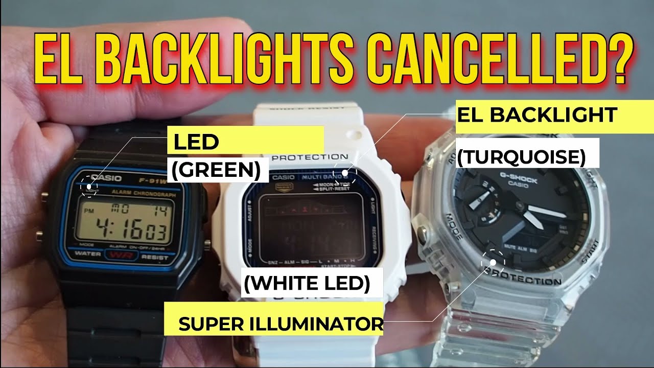 Casio Backlights Compared | Green LED vs EL vs Super Illuminator - YouTube